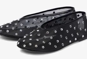 NEW Crystal-Embellished Mesh Flats Rhinestone Ballet Slip On Shoes 9.5/10 thumbnail 1