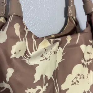 Chic Kate Spade Neutral Floral Nylon Leather Hobo Bag Shoulder Purse Trendy thumbnail 10