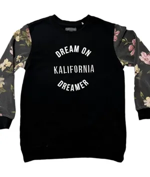 Kendall & Kylie Black Sweatshirt with Floral Sleeve Accents Large Cozy Comfort thumbnail 1