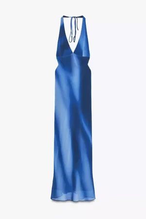 Zara Blue Halter Maxi Dress evening party wedding bohemian thumbnail 5