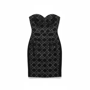 Aqua Black Geometric Jacquard Strapless‎ Sheath Dress Size S thumbnail 2