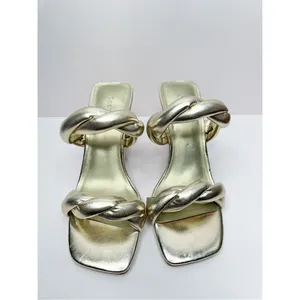 Open Edit Sandals Womens Size 6.5 Gold Braided Double Strap Slip On Heels‎ thumbnail 3