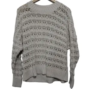 Womens Abercrombie & Fitch Cream Ribbed Knit Crochet Crewneck Sweater Size XL thumbnail 1