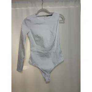Zara Asymmetric one Sleeve Backless White Structure Bodysuit Large Minimalist thumbnail 17