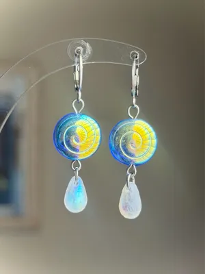 Handmade quality Czech glass beads snail shell & teardrops dangle earrings 🌀 thumbnail 2