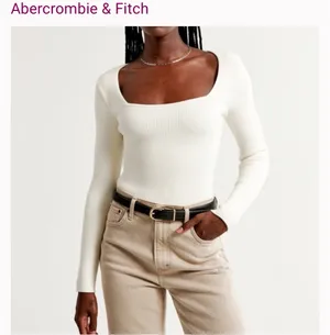 White Bodysuit Abercrombie Long Sleeve Ribbed thumbnail 2