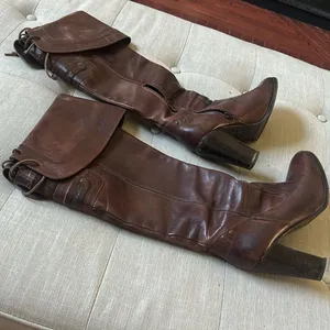 Diesel Style Lab Brown Leather Over The Knee Heeled Boots Size 40 thumbnail 3