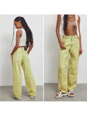 Urban Outfitters BDG Women's Green and Yellow Wide Leg Barrel Jeans Sz 24 thumbnail 2