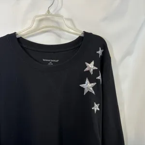 Woman Within Plus Size 26/28W Top 2X Black Sequin Star Sweatshirt Celestial 708‎ thumbnail 3