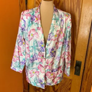 Vintage 80s 90s Floral Blazer Pastel Pink Purple Teal Lightweight Jacket Retro thumbnail 9