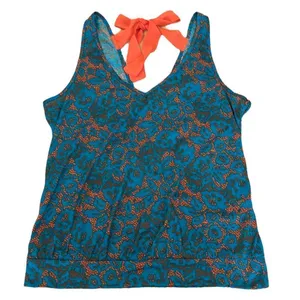 Lily Star beautiful vibrant teal & orange wrap back tank top w/ orange ties thumbnail 1