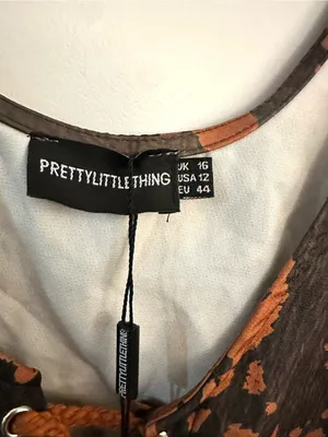 Pretty Little Thing Brown Printed Woven Lace Up Tank NWT Size 12 thumbnail 8