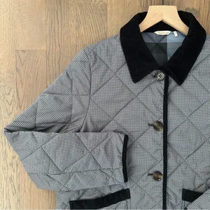Barbour Orelia Quilted Houndstooth Printed Chore Jacket in Black and Tan US 10/M thumbnail 5