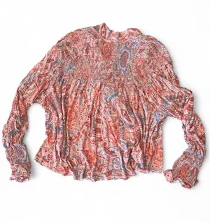 Free People Vista Dreams Top Printed Smocked Long Sleeve V Neck Blouse Tie M thumbnail 5