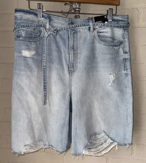 Express jean shorts womens 12 super high rise '90s bermuda blue belted NEW thumbnail 1
