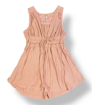 Free People Beach Bound Tie Front Smocked Tank Top Size S‎ Pink Orange thumbnail 1