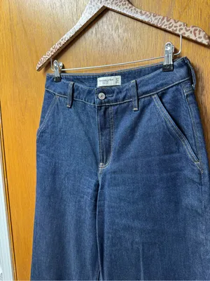 Abercrombie & Fitch High Rise Wide Leg Denim Jeans Blue Curve Love 27 LONG TALL thumbnail 4