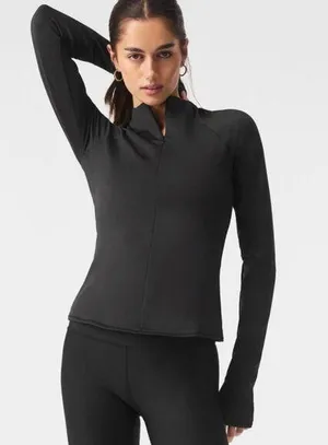 Alo Airlift Winter Warm 1/4 Zip Long Sleeve Black V Mock Neck Fitted Pullover M thumbnail 1