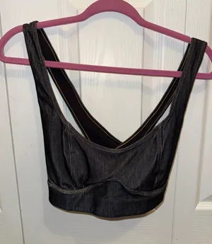 HALARA Black Denim-Look Sports Bra thumbnail 1