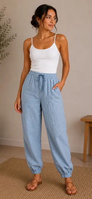 Athleta Cabo Linen Jogger‎ Pants Blue 531704-00 Womens Size 16 SP23 thumbnail 1
