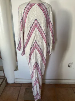 Cost Plus World Market Striped V-Neck Maxi Dress in Cream, Pink & Navy thumbnail 3