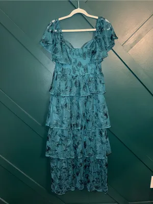 Altar'd State Roxanne Teal Green Floral Lace Layered Maxi Dress thumbnail 3