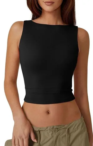 Boutique Qinsen Women's Sexy Open Back High Neck Cropped Top thumbnail 1