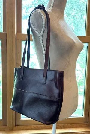 Vintage Brahmin Reddish Brown Leather Shoulder Tote Bag Made in USA thumbnail 1