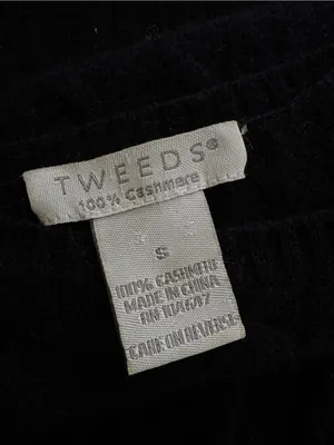 Vintage Tweeds 100% Cashmere Cable Knit Crewneck Sweater Black Size S thumbnail 5
