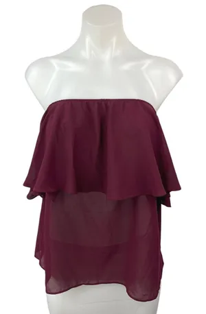 Show Me Your Mumu Purple Chiffon Strapless Ruffles Tube Shirt Blouse Top Size M thumbnail 1