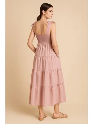 En Saison Matisse Smocked Cotton Midi Dress‎ Pink size small thumbnail 2