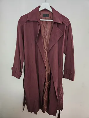 Indibrand Burgundy Tie-Waist Duster Long Jacket Korean Open Front Spring Light thumbnail 2