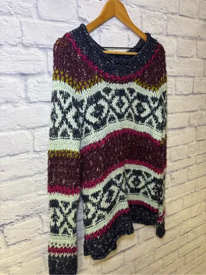 Free People Reed Fair Isle Print Chunk Knit Sweater Wool Linen Alpaca Medium thumbnail 15