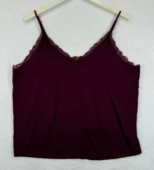 Victoria's Secret Burgundy Lace Trim Cami Top XL‎ Modal Spandex thumbnail 1