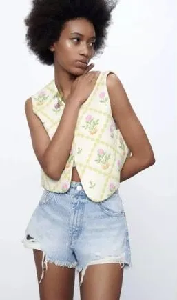 Zara Embroidered Floral Vest thumbnail 1
