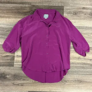 Anthropologie Maeve Mairead Silk Blouse Fuschia Button Up Women’s Small thumbnail 2