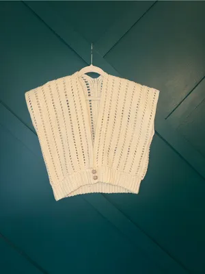 Handmade Open Knit Sweater Vest Coastal Grandmother Boho Preppy Festival thumbnail 2