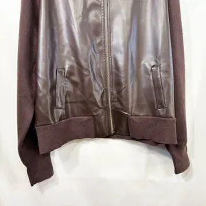 Sioni Bomber‎ Jacket Womens XL Brown Faux Leather Knit Classic Chic Edgy 1502 thumbnail 4