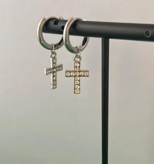 925 Silver Plated Cross Dangle Drop Earrings for Men Women,Cross Earrings,Hoop Earrings,Punk Hip Hop Earrings thumbnail 7
