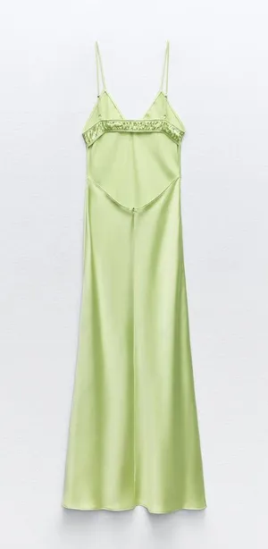 ZARA Dress light green Slip Midi Satin Effect Maxi Wedding Party thumbnail 12