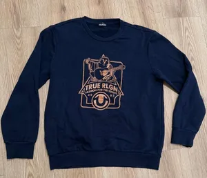 True Religion black Buddha Graphic‎ Crewneck Sweatshirt Medium Copper Gold Logo thumbnail 1