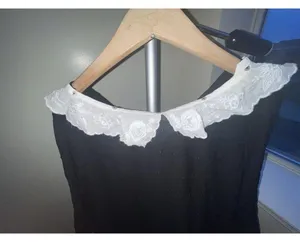 NWT Vintage Black Sheer Collared Short Sleeve Blouse. Size Medium. Retail At $49 thumbnail 5