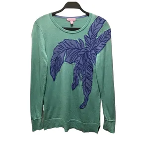 Lilly Pulitzer Charter Aqua Sweater Palm Leaf Design Wool Blend Long Sleeve Size thumbnail 2