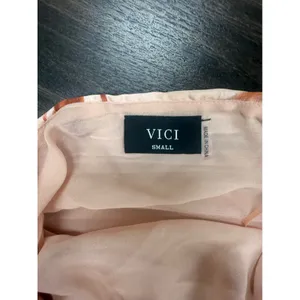 VICI One-Shoulder Pleated Floral Midi Dress Pink Brown Women's Small thumbnail 3
