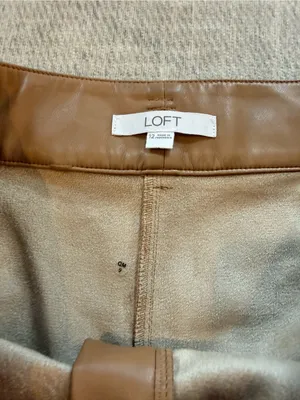 LOFT Cognac Brown Faux Leather Belted Straight Leg Pants Size 12 thumbnail 2