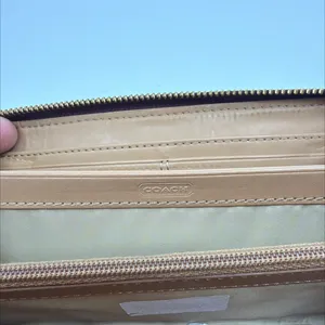 Coach Signature C Accordion Zip Khaki Burgundy Canvas Wallet thumbnail 7