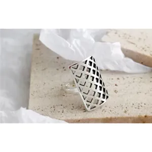 Solid Statement Ring White Gold Plated Sterling Adjustable‎ Lattice Wide Band thumbnail 14
