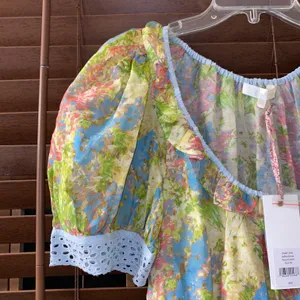 NWT $495 LoveShackFancy Pastel Fields Safiya Scoop Neck Mini Puff Sleeve Dress M thumbnail 10