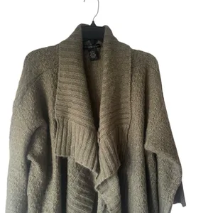 Design History Large Green Chunky Cable Knit Open Front‎ Duster Cardigan Sweater thumbnail 2