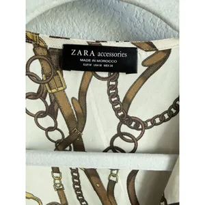 Zara Equestrian Chain Link Print Wrap Bodysuit Blouse Top Gold Brown Ivory Sz M thumbnail 9